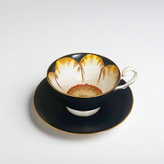 tepluste- Victoria C& E Hand painted black cup and saucer mid century
