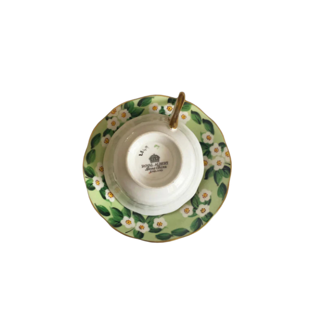 tepluste Royal Albert backstamp view Green Tea Cup Bone China Made in England Vintage Art Deco