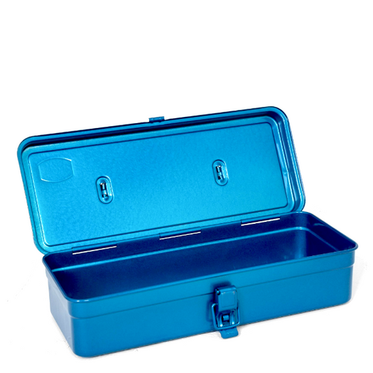 Open look. Made in Japan Authentic Steel Toolbox. Pressed from a single steel plate and seamless. Blue