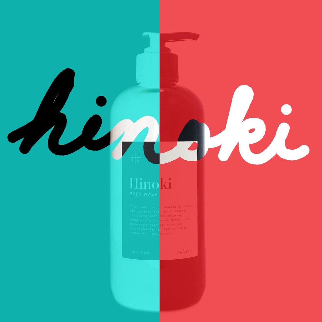 Graphic image in blue and red showing inversion image of  text with hinoki