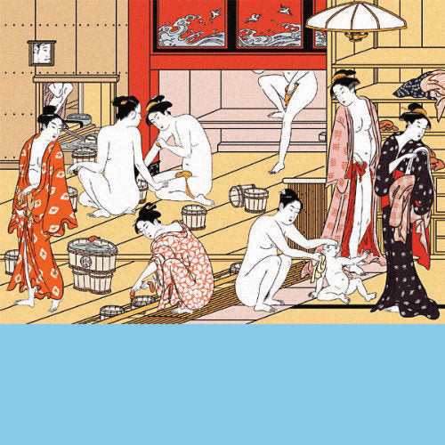 edo block print women bathing scene