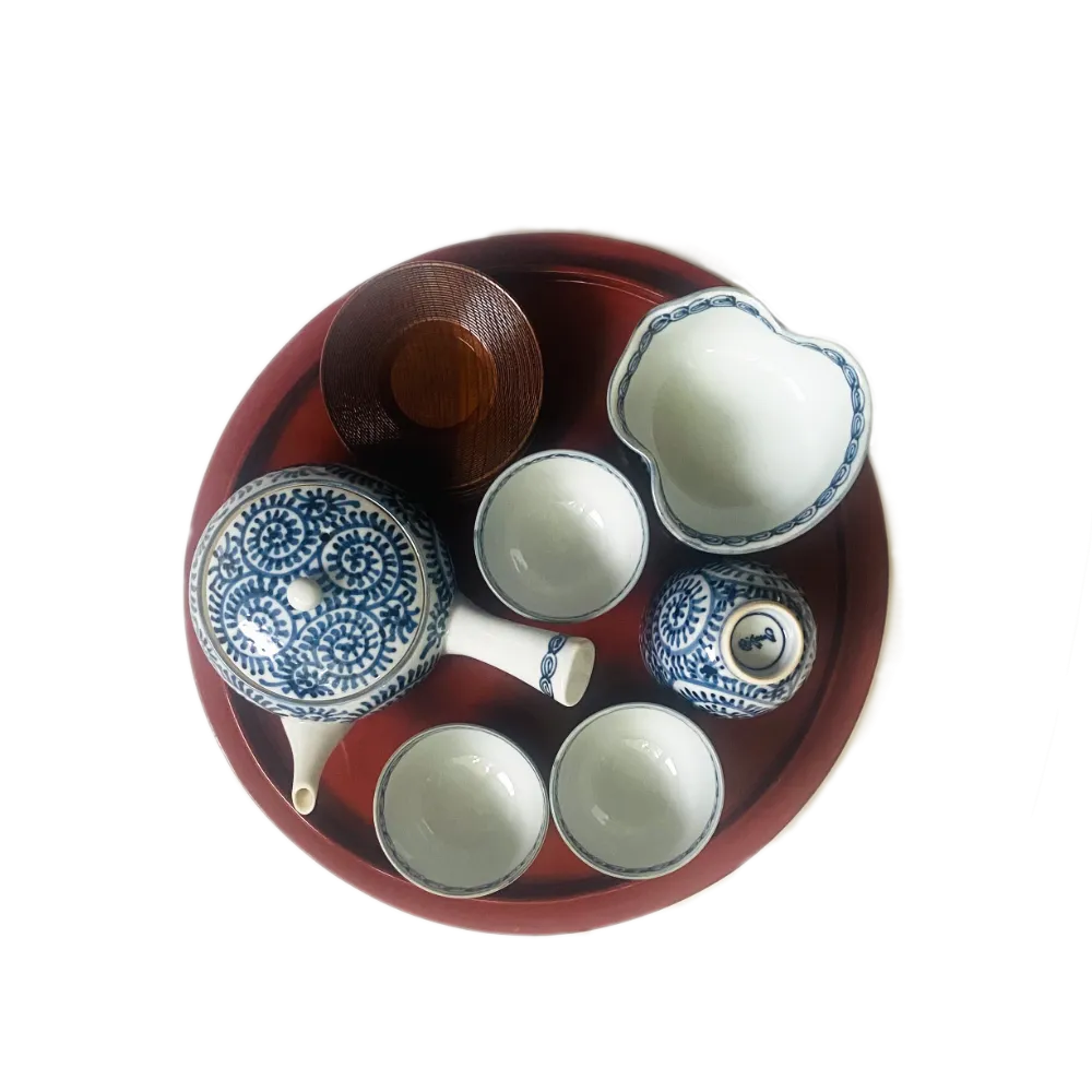 Genemon Kiln Arita porcelain gyokuro tea set blue and white octopus arabesque full set