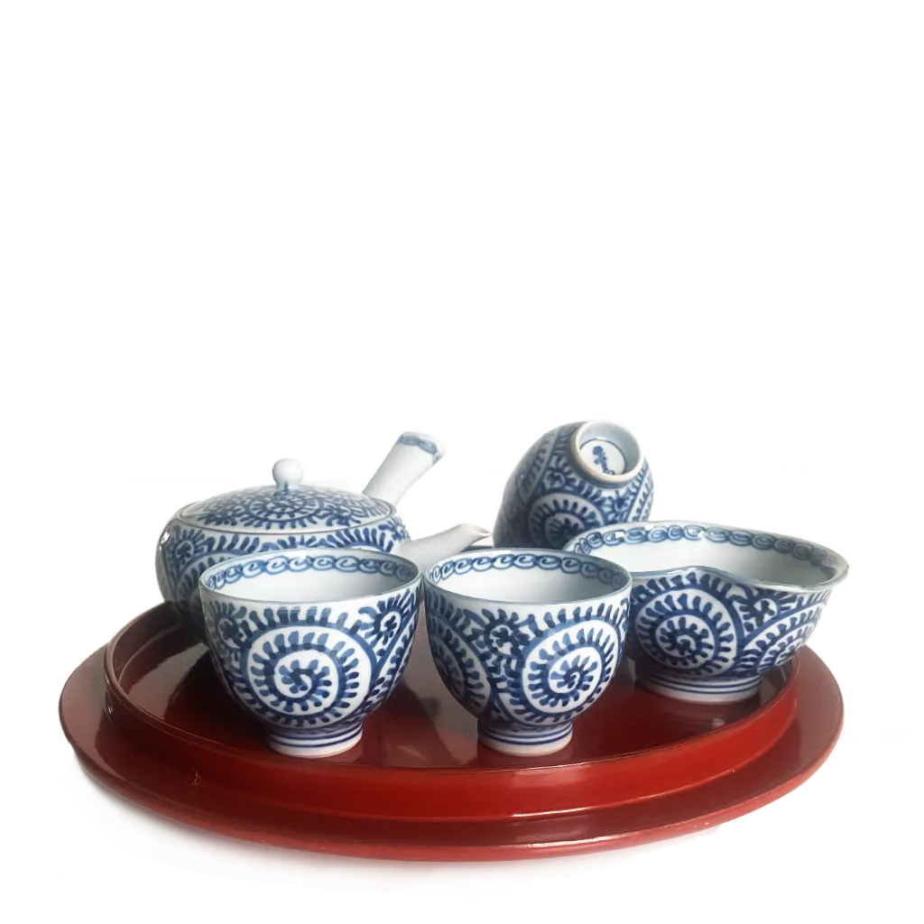 Arita porcelain kyusu teapot Genemon kiln blue and white octopus arabesque detail