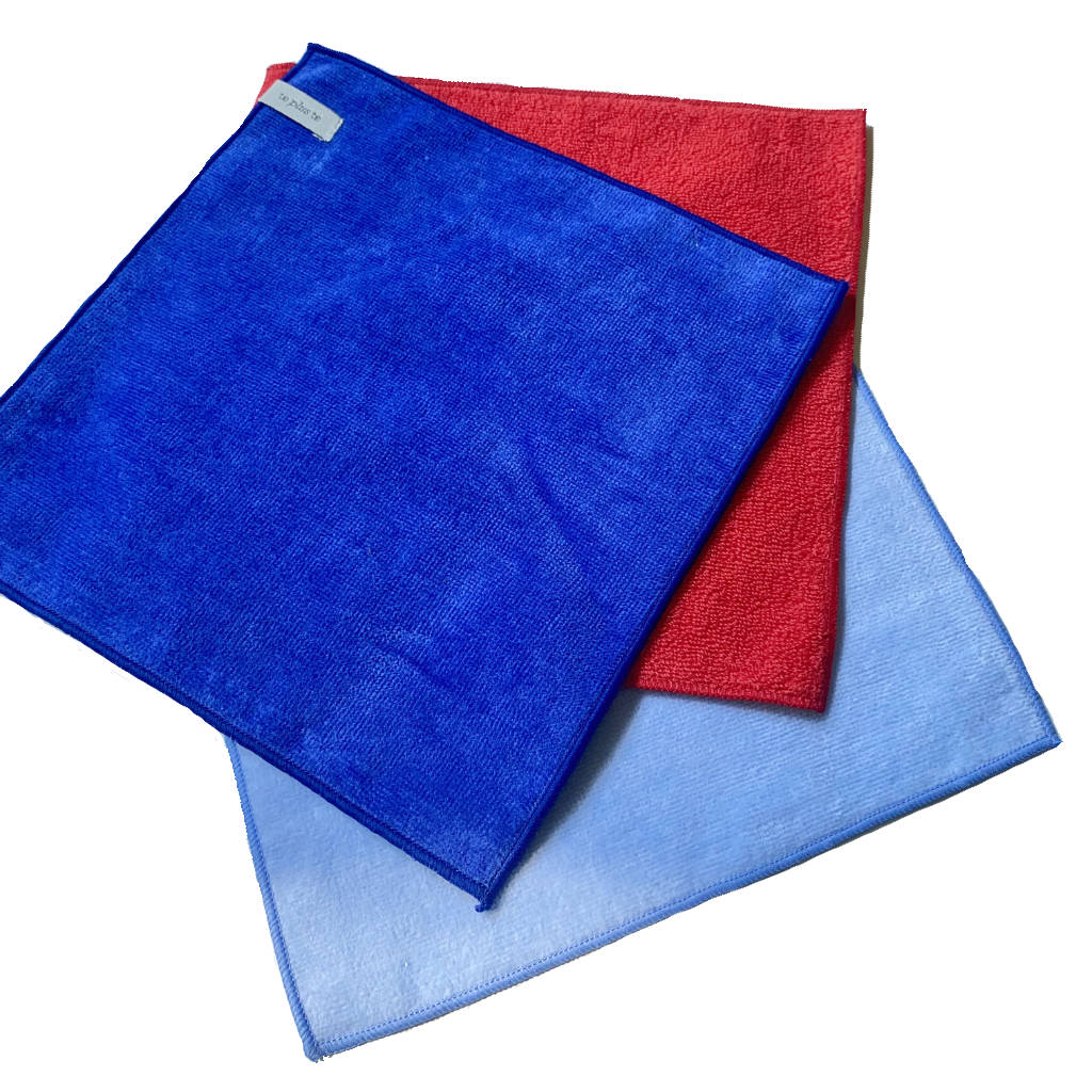 bue, lt Blue and Red mini towels on white background