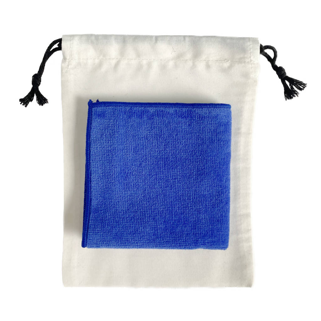Blue Mini Towel Made in Japan in white drawstring bag — TE PLUS TE