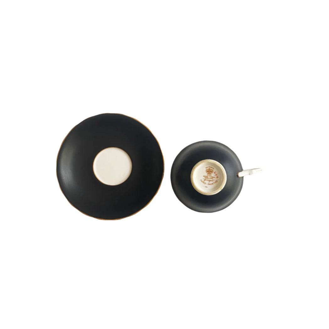 tepluste- back side Victoria C& E Hand painted black cup and saucer mid century