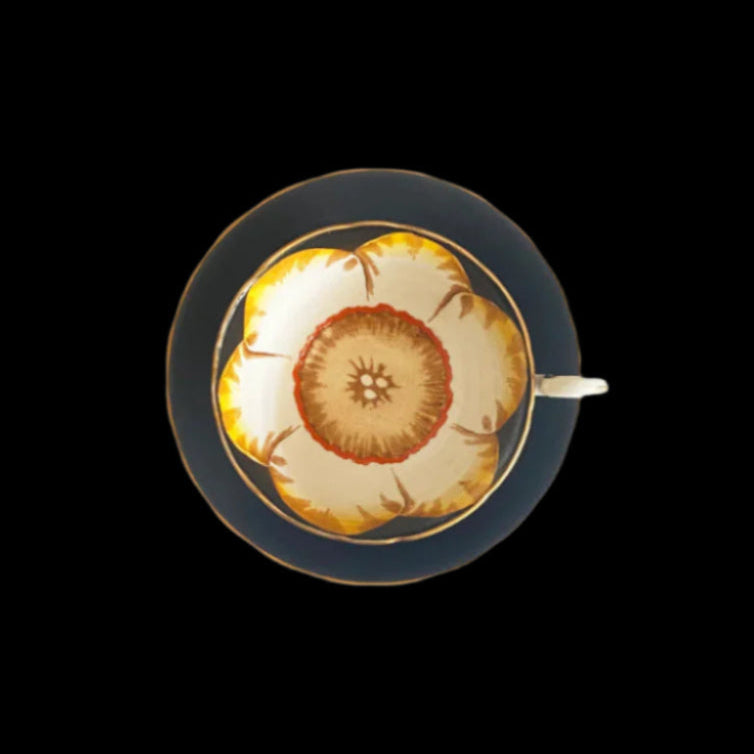 tepluste- Top view Victoria C& E Hand painted black cup and saucer mid century