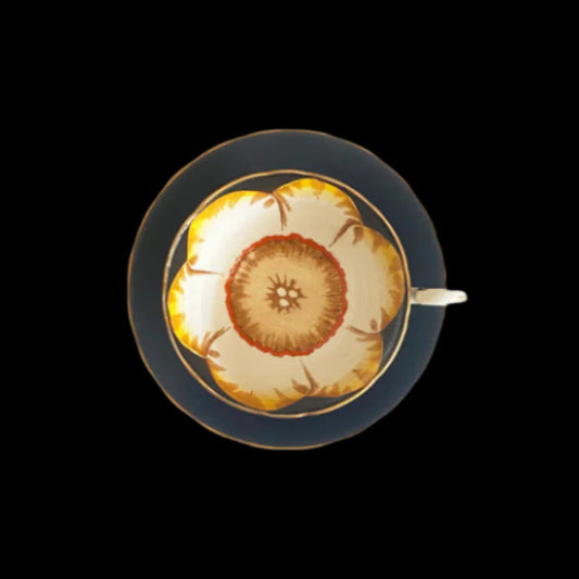 tepluste- Top view Victoria C& E Hand painted black cup and saucer mid century
