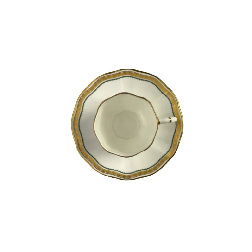 Royal Crown demitasse cup and saucer green and gold trim Porcelain-tepluste