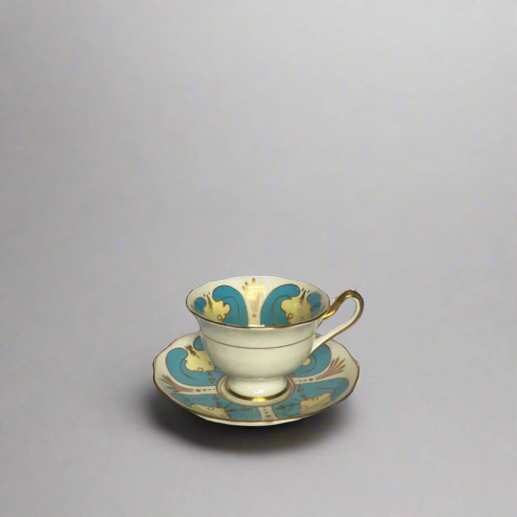 TE PLUS TE-Royal Albert front view Blue Art Deco Cup and Saucer