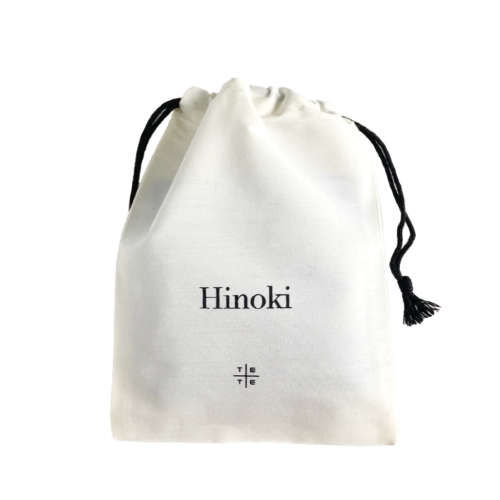 Mini Towel Made in Japan, white drawstring pouch with Hinoki branding — TE PLUS TE