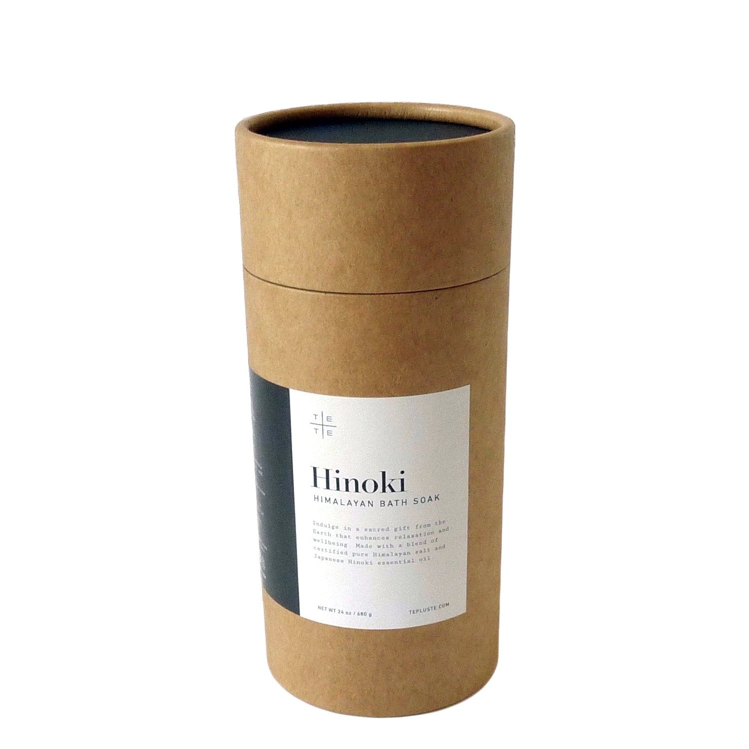 Hinoki Bath Soak Kraft Tube standing in white background