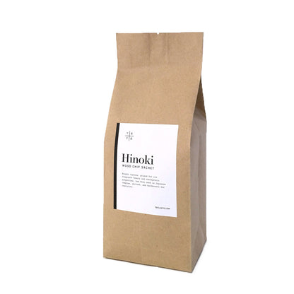 Hinoki Wood Chip Sachet - Te Plus Te_ Hinoki Japanese Cypress, prized for its fragrance, beauty and therapeutic properties, has been used in Japanese temples, shrines, and bathhouses for centuries.  The 100% cotton bag is filled with Hinoki wood chips made from the core for its full aroma strength.