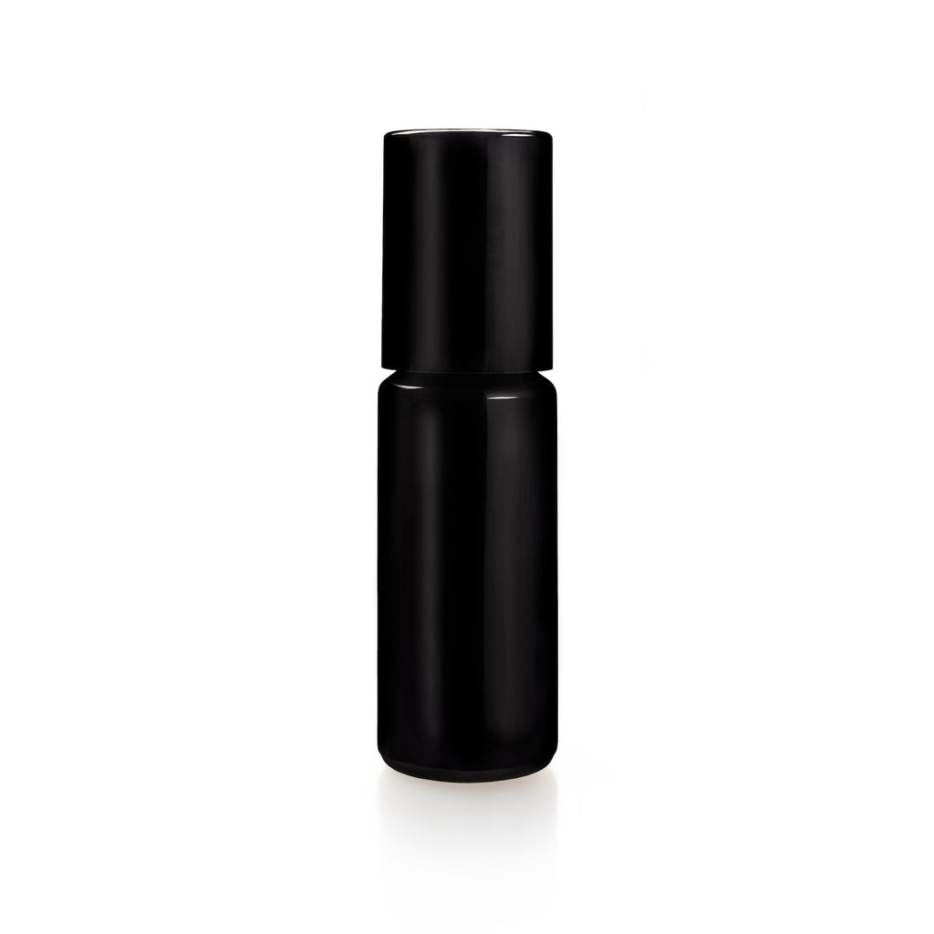 black glass bottle perfume oil hinoki essential oil