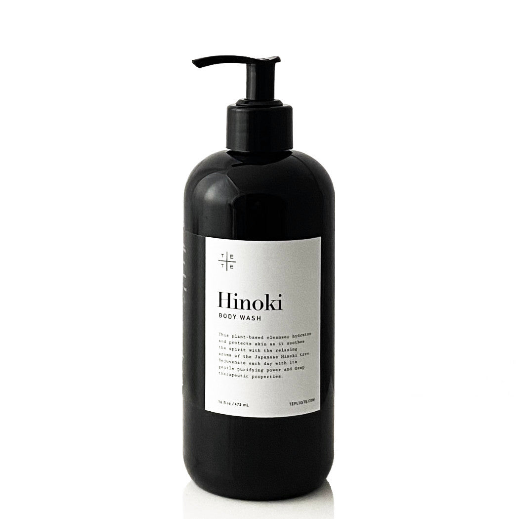 Hinoki Body Wash 16 oz - te+te (te plus te) Hinoki Body Wash, organic plant-based cleanser heals, hydrates and protects skin as it soothes the spirit with the relaxing aroma of the Japanese hinoki tree