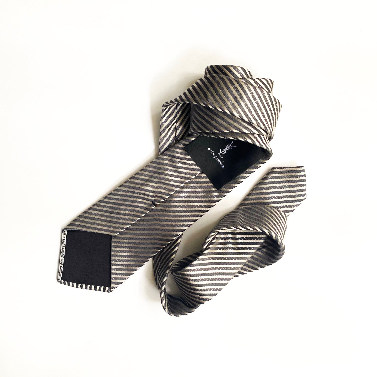 te pluste_Iconic Objects_YSL designed by TOM FORD   Silk black and silver tieMade in Italy 