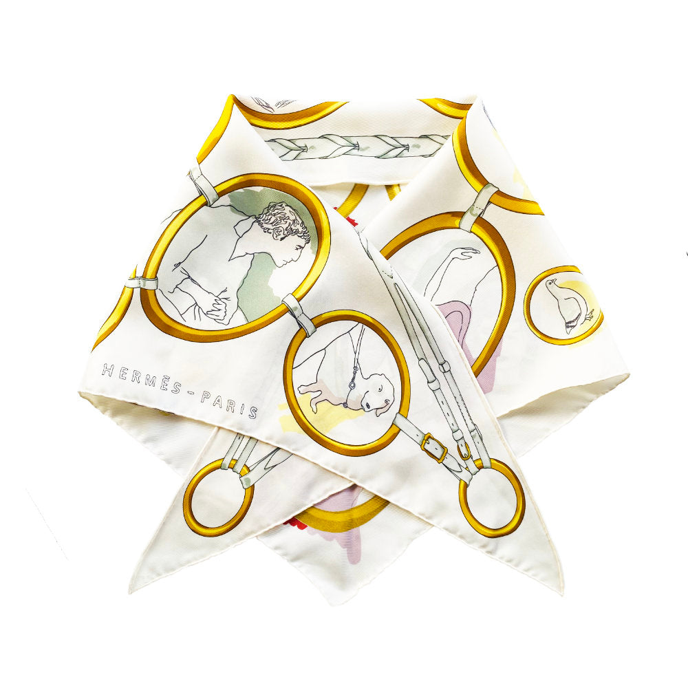 te plus te  Hermes "Les Parisiens" Triangle silk scarf.