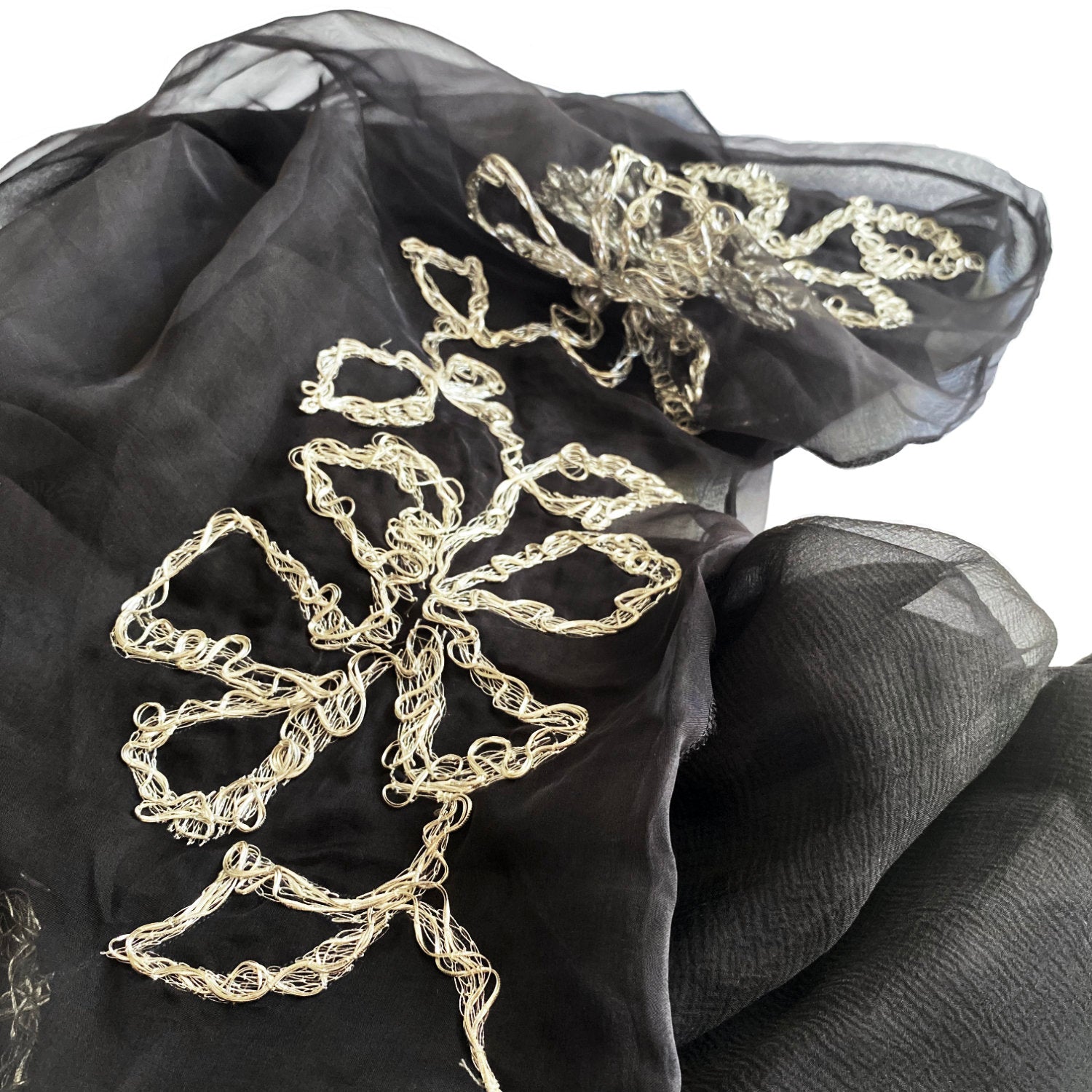 Famed house of Lesage Embroideries to all of the Parisian Haute Couture designers. This scarf is a one of a kind embroidered. Handmade in Paris. Te Plus Te Archive.